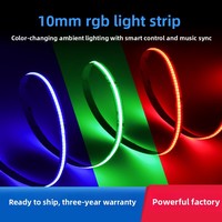 Bande LED COB RGB 10 mm 24 V, changement de couleur rythmique musical, contrôle intelligent, CRI90, dimmable, décoration d'ambiance, ruban flexible OEM