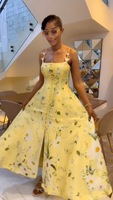 Robe midi évasée à bretelles spaghetti pour femme, imprimé floral, appliques papillon, boutonnée devant
