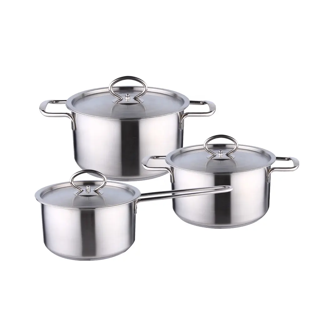 Huanghe Fábrica 6pcs 16cm 18cm 20cm utensílios de cozinha em aço inoxidável conjunto de panelas com tampa