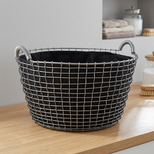 Durable Metal <b>Wire</b> Storage <b>Basket</b> with Fabric Lining and Handles Perfect for Organizing Toys <b>Laundry</b> or Household Items - Product Image 1