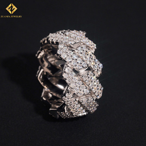 ZUANFA JEWELRY S925 <b>Two</b> Rows <b>Stone</b> Moissanite White Pave SettingRapper Luxury Unisex Party Jewelry Miami Cuban Man Band <b>Ring</b> - Product Image 6
