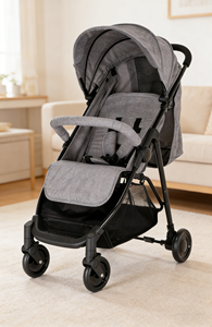 รถเข็นเด็กน้ำหนักเบา โครงคาร์บอนพับได้ด้วยปุ่มเดียว พร้อมเข็มขัดนิรภัย 5 จุด  แบบพับเก็บได้  พร้อมเปลนอนแบบพกพา - Product Image 5