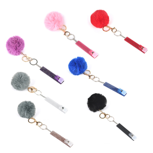 Professional Pom Pom Keychain Acrylic Nail Card Grabber Portable Contactless Credit Card <b>Puller</b> Clip Multifunctional Long Nail - Product Image 3