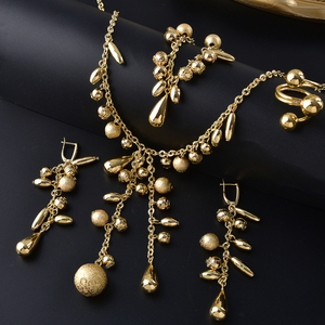 Bulk Textured Bead glamorous pendant necklace fashion drop earrings bracelet fine rings 18k gold plated fashion jewelry set - Product Image 5
