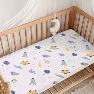 Couverture en coton biologique à impression numérique personnalisée, drap de berceau en mousseline pour bébé, ensemble de draps de berceau ajustés - Product Image 5