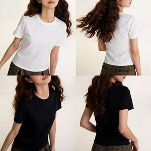 T-shirt à manches courtes en coton peigné, infroissable <span class=keywords><strong>et</strong></span> triple protection, pour <span class=keywords><strong>femme</strong></span>, style coréen, col rond, classique, pour l'été - Product Image 3