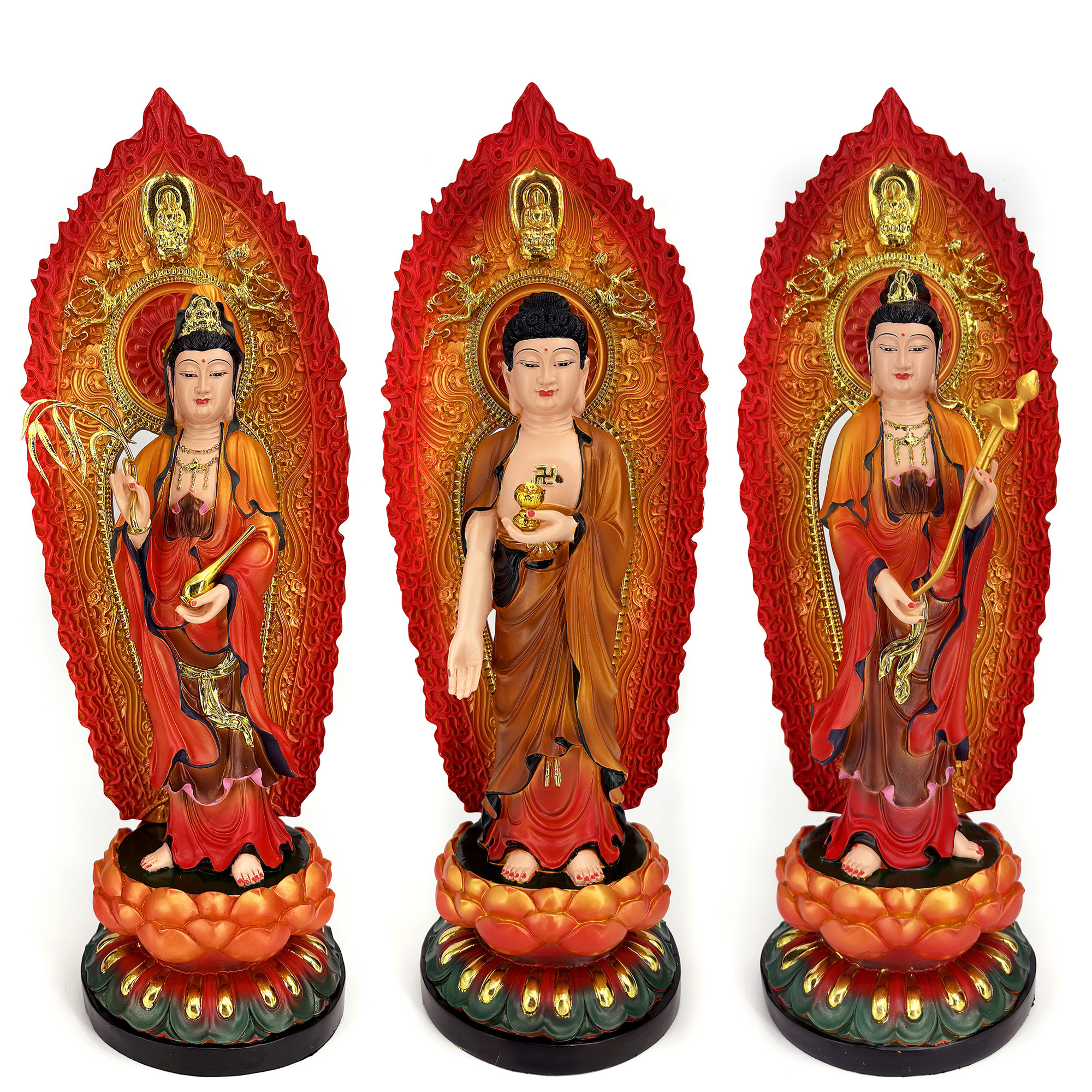 Rouge Trois Bouddhas Sacrés