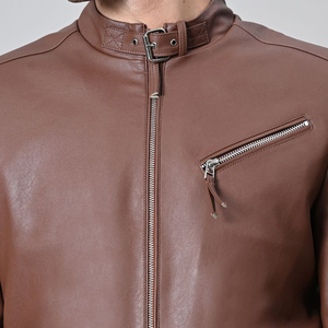 Veste en cuir de moto imperméable à fermeture éclair, vente en gros OEM, haute qualité, style vintage, vestes en cuir personnalisées pour hommes - Product Image 4