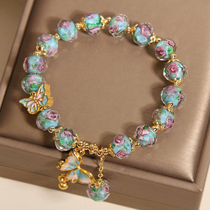 New Chinese Style Jewelry Dainty Rose Garden Blue <b>pink</b> Glass Bracelet Lovers Gift <b>Healing</b> Bracelet Gift - Product Image 3