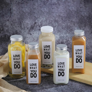 Grosir kosong 350ml 250ml 500ml persegi susu/jus/teh/minuman botol kaca botol jus minuman - Product Image 3