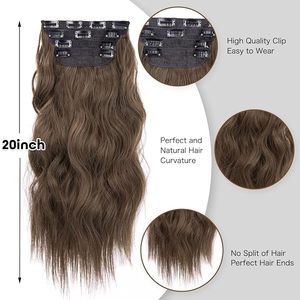 Extensions de cheveux à clipser, 20 pouces, extensions de cheveux synthétiques douces à clipser, extensions de cheveux ondulés bruns pour femmes et filles - Product Image 4