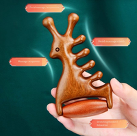 Outil de massage Gua Sha personnalisé en forme de cerf pour le cuir chevelu et le corps, en bois de santal naturel, pour drainage lymphatique et lifting du menton