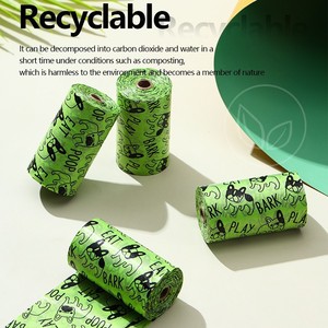 Sacs à déjections pour animaux de compagnie biodégradables en HDPE épaissi, 25 sacs par rouleau, motif vert, pour l'élimination des déchets canins - Product Image 4