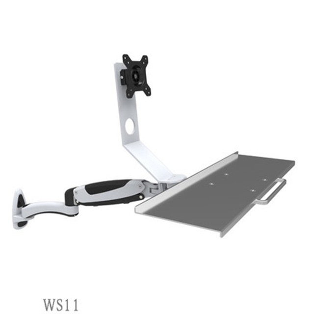 Gas Spring Arm Wall Mount Aluminum Sit-Stand 15"-27" LCD Monitor Holder+Keyboard Holder Full Motion Stand Bracket Adjustable