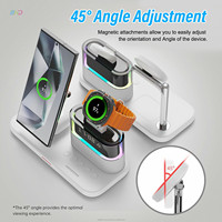 Aangepaste Logo 15W Multifunctionele 5-in-1 Draadloze Oplader RGB Nachtlampje Klok voor Bluetooth Oordopjes Smartwatch Telefoon W73