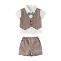 Ensemble T-shirt et short à carreaux style preppy pour bébé garçon, en tissu peigné, anti-rétrécissement, anti-plis, vêtements d'été 1-5 ans, logo personnalisé
