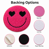 Patch en chenille personnalisé en usine, motif Cœurs et Yeux Roses, style luxueux, applique brodée ronde mignonne pour vêtements