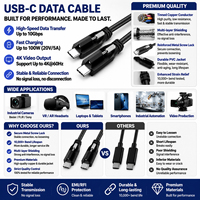 Cable USB 3.2 Gen 2x2 Tipo C LUNG KAY de 100W 5A con Bloqueo de un Solo Tornillo, Cable Seguro de Alta Velocidad de 20Gbps para Cámara Industrial y Realidad Virtual