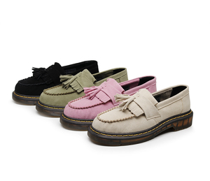 Mocassini da Uomo in Pelle Scamosciata con Nappine e <span class=keywords><strong>Suola</strong></span> Platform con Cuciture Gialle, <span class=keywords><strong>Scarpe</strong></span> Eleganti Retrò per il Pendolarismo Quotidiano - Product Image 1