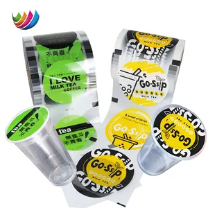 Custom printed Logo disposable bubble boba tea cup sealing film juice drink PP easy peel sealing film for plastic cup