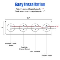 Panneau d'interrupteurs à bascule 12V 24V avec chargeur USB-C QC3.0, voltmètre numérique et prise allume-cigare pour camping-car, bateau, caravane, camion