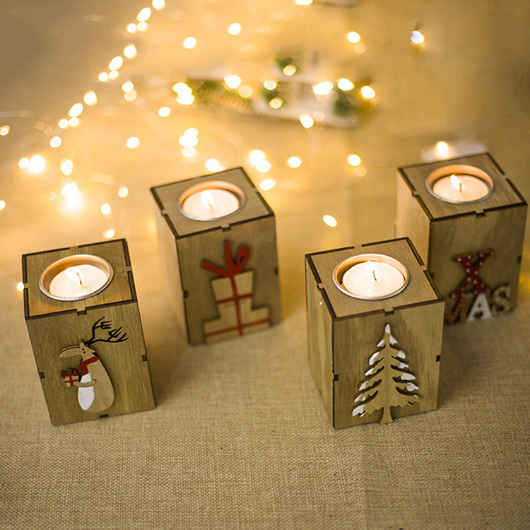 Деревенские рождественские праздничные украшения для дома, квадратный деревянный подсвечник для рождественского чая