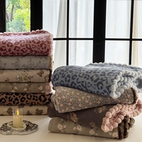 Couverture décorative douillette double couche en fibres de lait, style coréen, motif plantes et fleurs, écologique, pour canapé