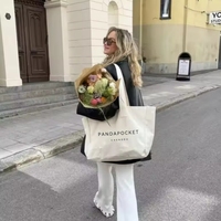 Grand Sac Fourre-Tout Promotionnel Design Mignon Personnalisé avec Logo Imprimé, Taille Lavable Durable, en Coton Toile, pour Achats, Vente en Gros