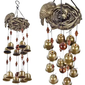 户外金属花园装饰鸟吊坠树脂鸟巢风铃黄铜钟罩铜铃吊坠铜风铃