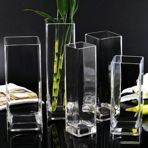Florero de cristal con forma cuadrada para decoración de fiesta, florero de cristal largo de 35cm y 13,7 pulgadas para bambú largo - Product Image 6