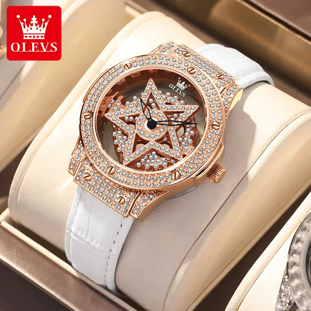 OLEVS 9938 unique jewellery lady quartz watch new design Genuine Leather Strap rotating dial luxury Casual business watch design