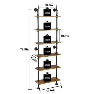 ลอยสไตล์วินเทจติดผนังชั้นวางห้องครัวสีดำท่อเหล็กวงเล็บชั้นสำหรับเฟอร์นิเจอร์