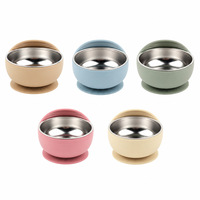 Bol intérieur en acier inoxydable 304 avec base antidérapante en silicone, résistant aux chutes et aux brûlures, bol d'alimentation pour bébé, bol pour aliments pour bébés