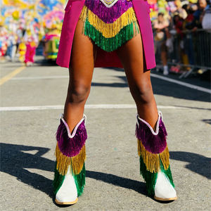 <span class=keywords><strong>Stivali</strong></span> da <span class=keywords><strong>Cowboy</strong></span> SHIKOL per Mardi Gras, <span class=keywords><strong>Stivali</strong></span> Alti al Ginocchio con Frange Scintillanti Viola, Oro, Verde, Punta a Spillo, <span class=keywords><strong>Stivali</strong></span> Western Personalizzati - Product Image 2