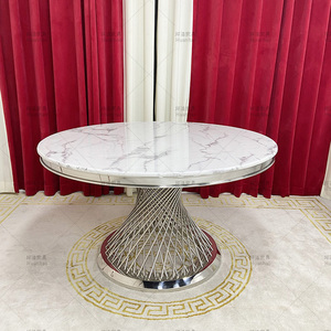 Hiện Đại Sang Trọng Ý Bán Buôn Chất Lượng Cao Nhà Máy Trực Tiếp Phòng Ăn Bạc Marble Top Vòng 6 <span class=keywords><strong>8</strong></span> Chỗ Ngồi Bàn Ăn Bộ - Product Image 2