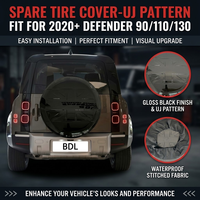 Housse de roue de secours noire brillante Union Jack de 82 cm compatible avec Land Rover Defender 90/110/130 2020+