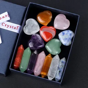 День Святого Валентина подарок сердце розовый кварц 7 камней чакра Набор Натуральных кристаллов лечебные камни