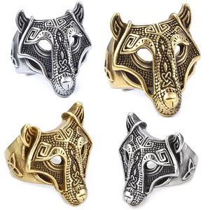 Bague Loup Personnalisée de Style Vintage Européen et Américain, avec Symboles de <span class=keywords><strong>la</strong></span> Mythologie Grecque et <span class=keywords><strong>des</strong></span> Légendes Viking - Product Image 1