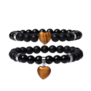 Tijgeroog Energie 2 Stuks Natuurlijke 8Mm Edelsteen Sfeerarmbanden Voor Vrouwen Meisjes Mannen Valentijnsdag Cadeau Sieraden