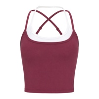 Débardeur de yoga pour femme, effet deux pièces, extensible dans quatre directions, dos nageur, col carré, athlétique, en nylon et élasthanne, séchage rapide, respirant