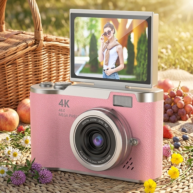 LK-007 Retro Camera 1080P HD CCD Camera Rechargeable with Rotary Screen 2.4 Inch Compact 8X Digital Camera for Kids