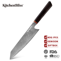 Couteau de cuisine professionnel japonais Kiritsuke KitchenBliss à 67 couches, manche en bois d'ébène noir, acier Damas