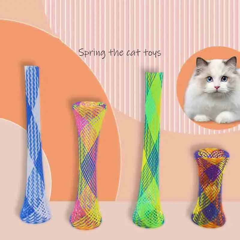 Color gato primavera juguete pata moler primavera suave morder juguete telescópico elástico interior gatos interactivo gato tubo juguete primavera
