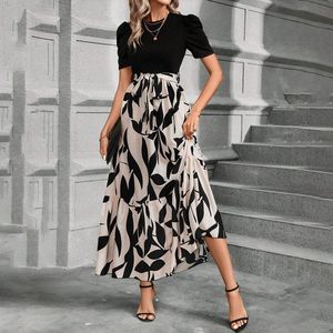 Vestidos de Verano para Mujer, Estilo Europeo y Americano, Estampado Floral, Cintura Alta, Elegantes, de Manga Corta - Product Image 1