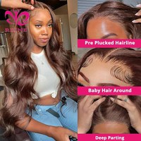 Perruque Lace Front en Cheveux Brésiliens Remy Vierge, Ondulation Body Wave, Brun Chocolat, Longue Longueur pour Femme