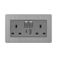 Prises acryliques en verre trempé gris universel moderne commutateurs UK 13A applique murale USB type-c charge rapide prise de table latérale