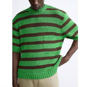 Camisetas de punto a rayas personalizadas de algodón 100% para hombre, Camiseta de punto para hombre - Product Image 5