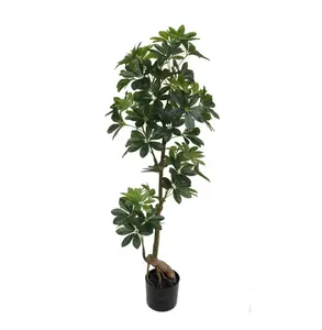 Planta de imitación de árbol de la suerte simulada, verde Artificial, maceta, Schefflera para Decoración