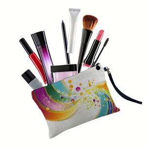 Linen Sublimation Blank Women's Make up Bag Pouch with Wristband Storage Bags - Product Image 2