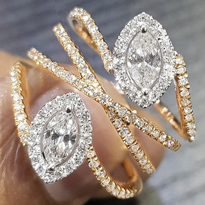 Anello a croce marquise bicolore da donna, stile palazzo a strati, accessorio per dita alla moda primaverile, idea regalo - Product Image 1